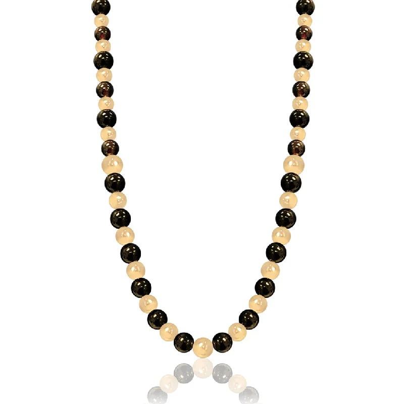 Bead weave necklaces-14K Yellow gold beaded necklace with onyx and garnet