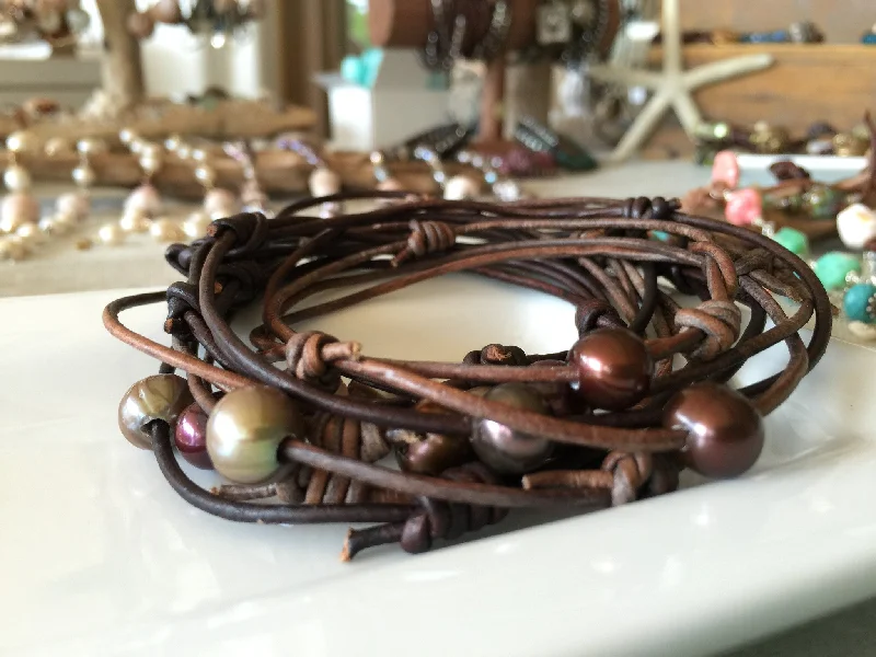 Luxe stone bangles-Leather Pearl Bracelets/Anklets