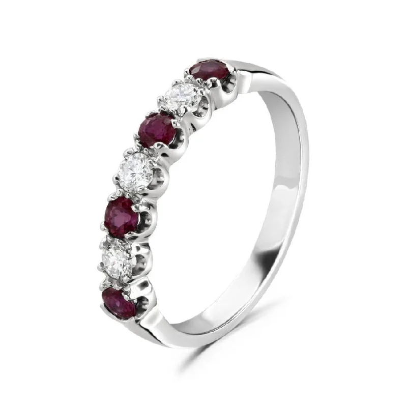 Classic diamond engagement rings-18ct White Gold Round Cut Ruby & Diamond 7-Stone Half Eternity Ring