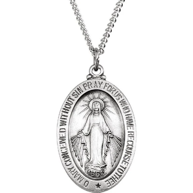 Lily flower necklaces-Curata Necklace 925 Sterling Silver 23x16 mm Oval Miraculous Medal 18" Necklace