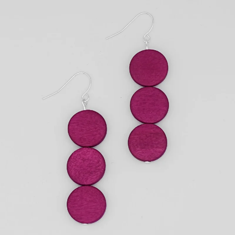 Tiny dot earrings-Fuchsia Triple Bead Kira Earring