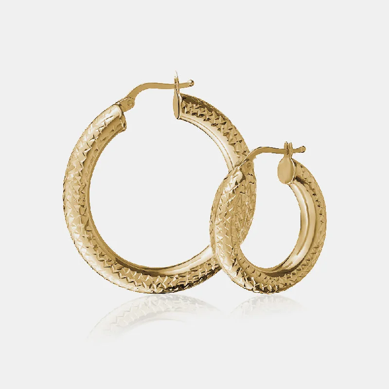 Solid bar earrings-Diamond Cut Tube Hoops