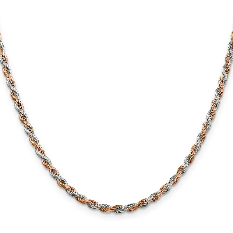 Mist bead necklaces-Curata 925 Sterling Silver 2.5mm Rose Gold Plated Rope Chain Necklace