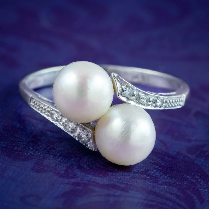 Tiered design rings-Antique Edwardian Pearl Toi Et Moi Diamond Twist Ring