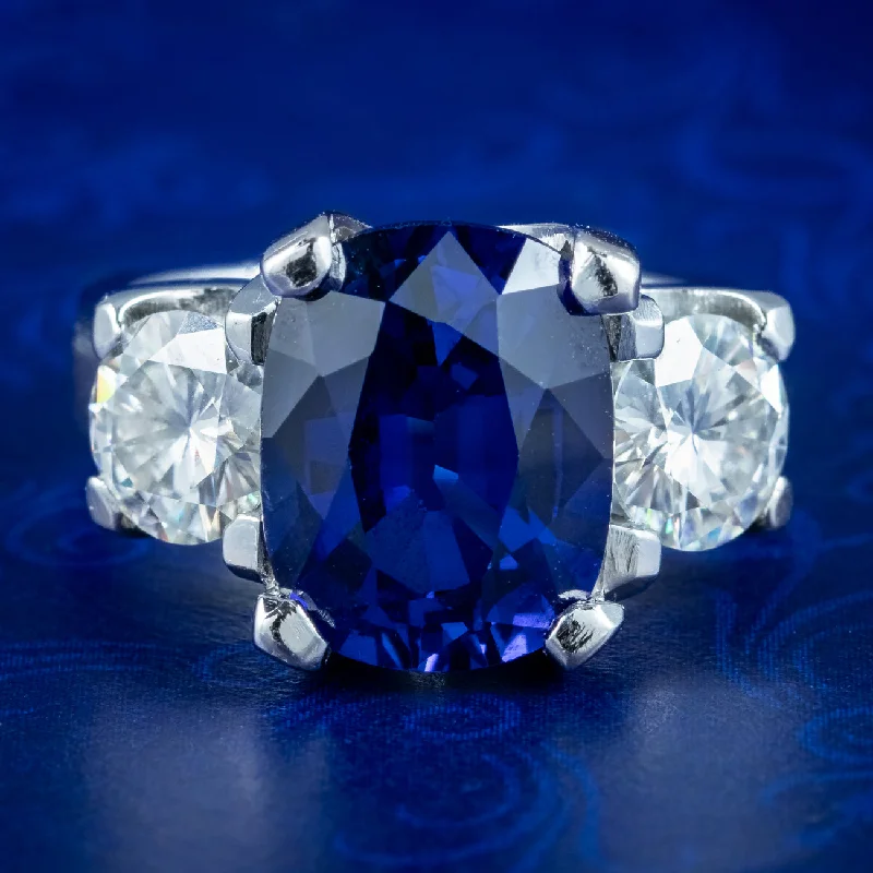 Sculptural cocktail rings-Art Deco Style Sapphire Moissanite Trilogy Ring 6ct Lab Created Sapphire