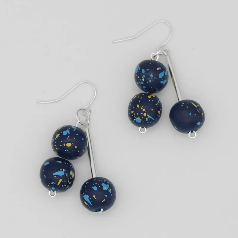 Thin hoop earrings-Blue Speckle Dangle Earring