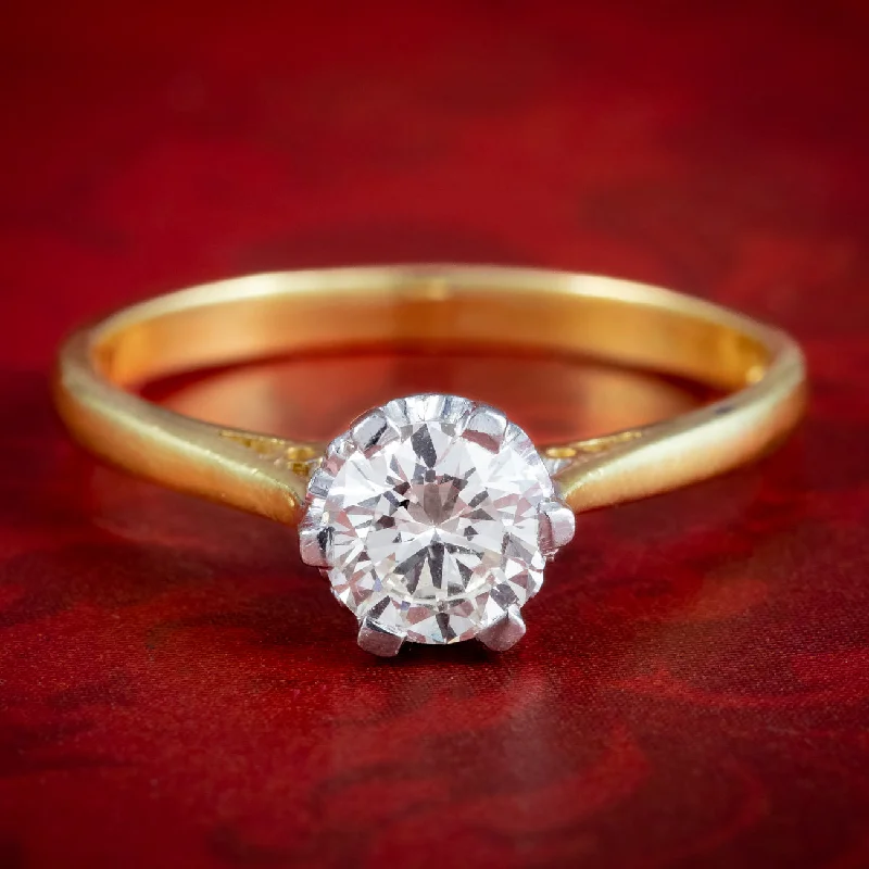 Rustic lock rings-Edwardian Style Diamond Solitaire Ring 0.85ct Diamond