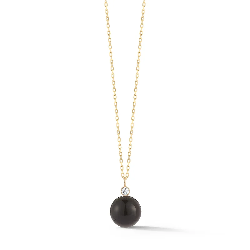 Linen cord necklaces-14kt Gold Onyx and Diamond Dot Necklace