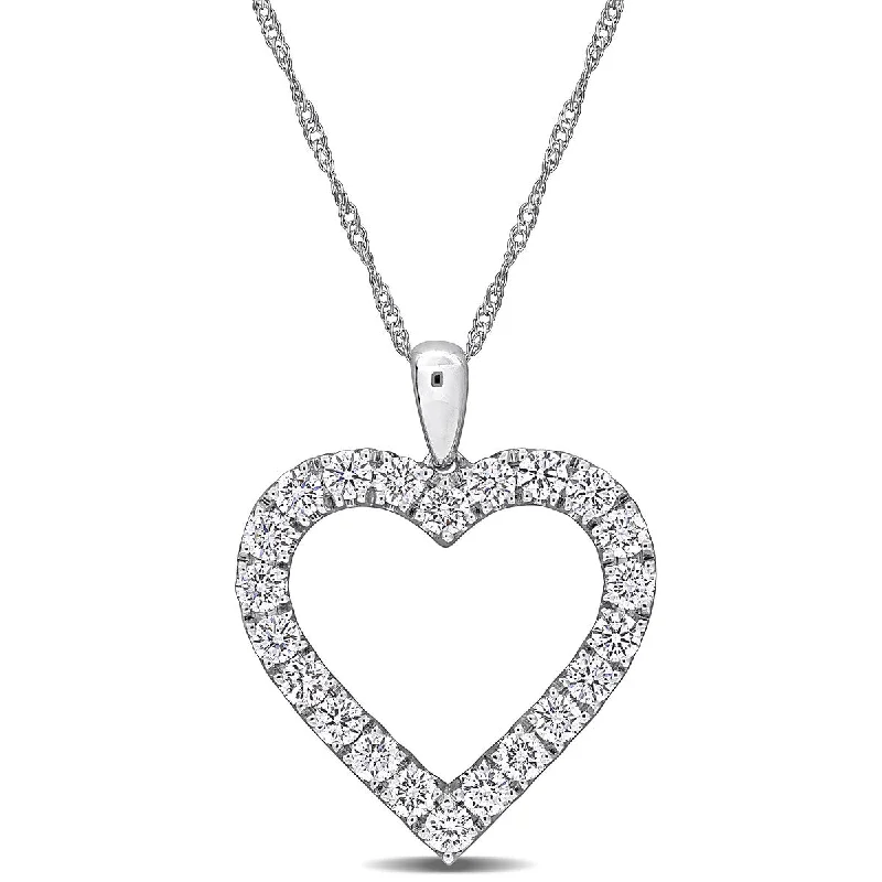 Radiant star necklaces-Created Forever 1ct TW Lab-Grown Diamond Open Heart Necklace in 14k White Gold