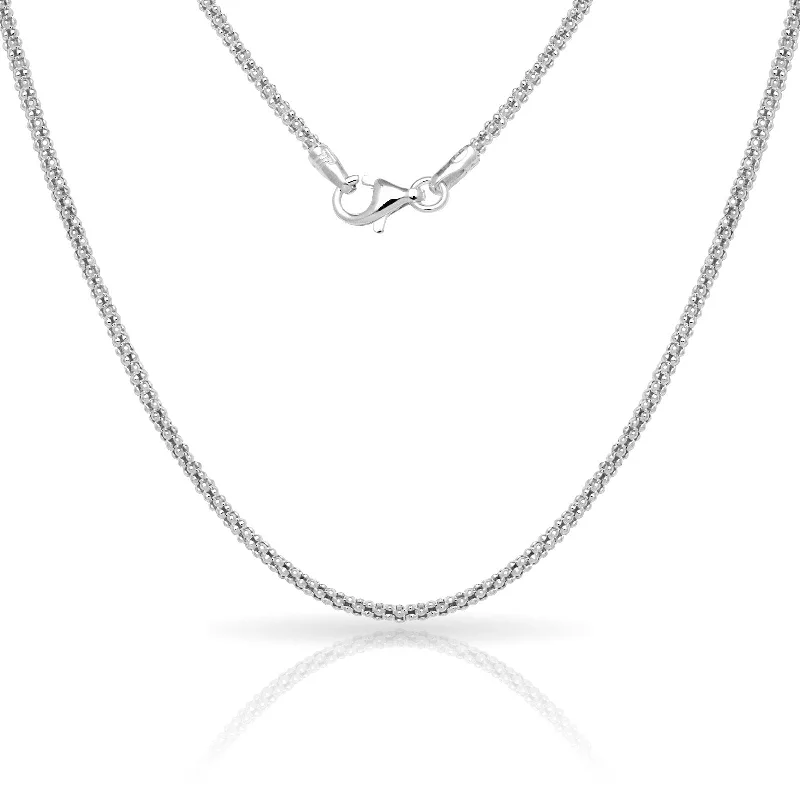 Tide shape necklaces-Sterling Silver Italian 2mm Popcorn Chain Necklace (16'-30") - White