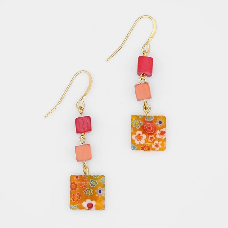 Alloy design earrings-Peach Floral Drop Earring