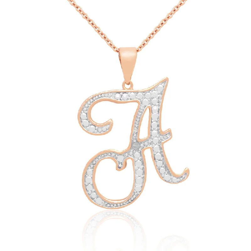 Bead-twisted necklaces-Finesque Rose Gold Overlay Diamond Accent A to Z Option Initial Necklace