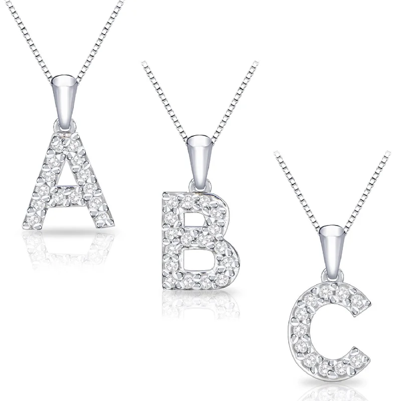 Eight-strand necklaces-Auriya 1/10ctw Pave Accent Diamond Initial Pendant Necklace 14k Gold (I-J, I1-I2)