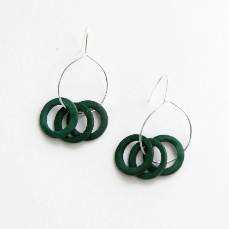 Light bead earrings-Green Circle Dangle Earrings.