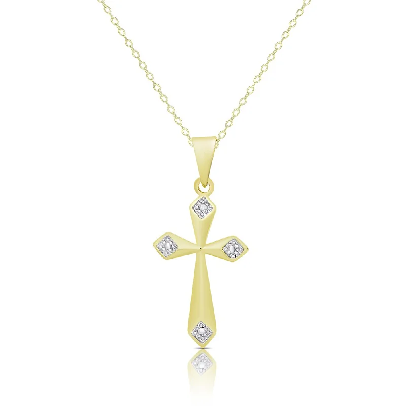 Dainty charm necklaces-Finesque Gold Overlay Diamond Accent Cross Design Necklace (I-J, I2-I3)