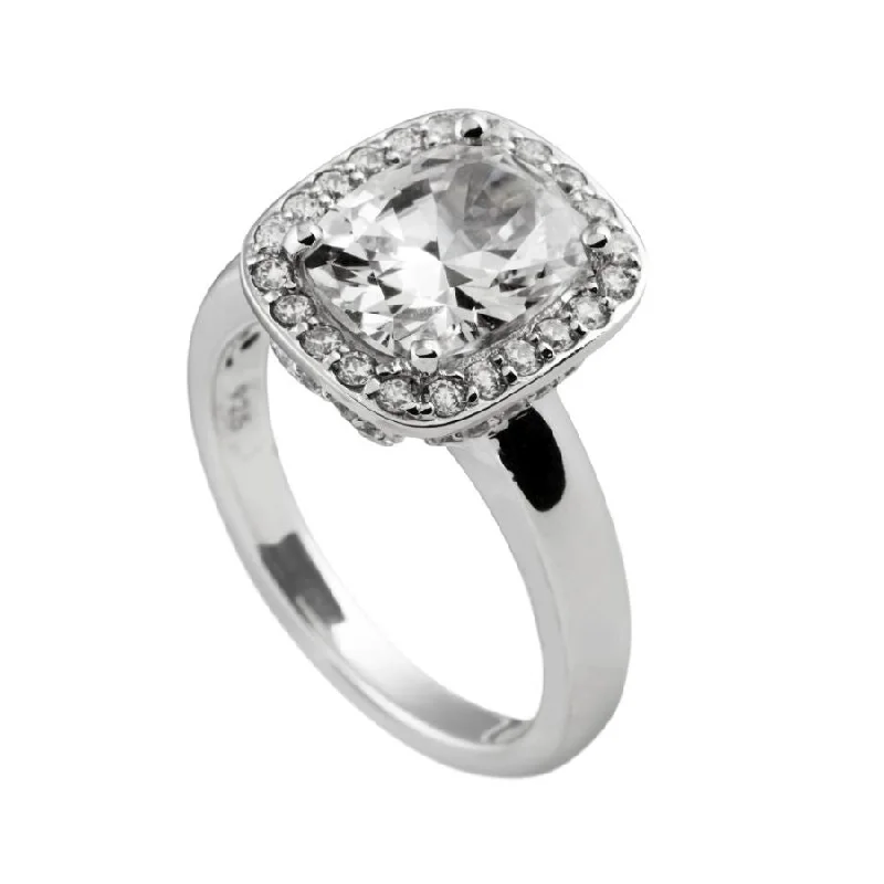 Bamboo design engagement rings-Silver Cubic Zirconia Set Claw Set Cluster Ring, size L