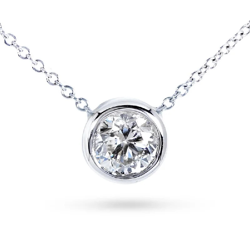 Stellar sign necklaces-Annello by Kobelli 14k Gold 1ct Moissanite (GH) Round Bezel Solitaire Necklace