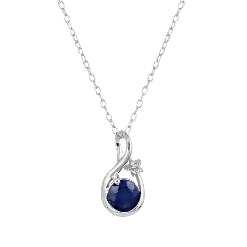 Spinel necklaces-Viducci 10k White Gold Genuine Round Sapphire Pendant Necklace