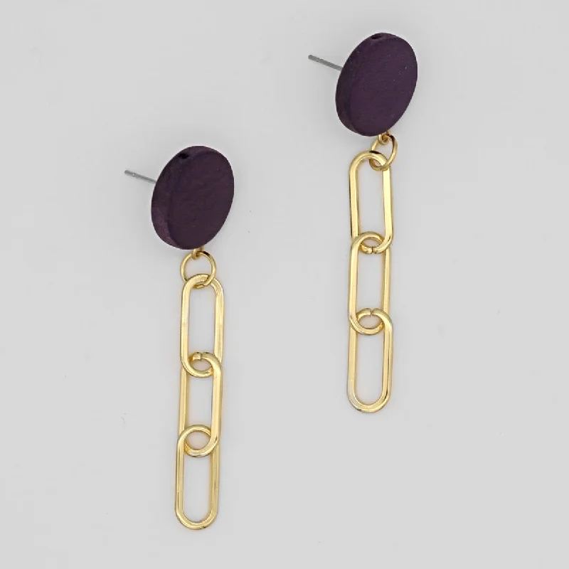 Topaz gem earrings-Purple Link Dangle Earring