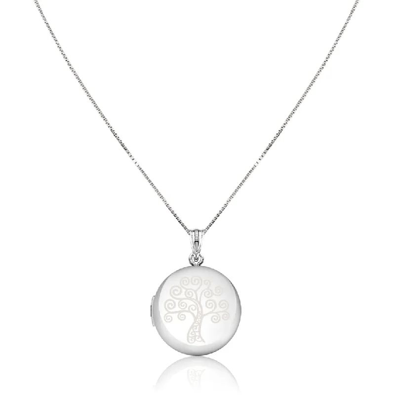 Vintage bead necklaces-Sterling silver "tree of life" circle locket necklace