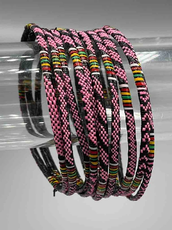 Curved gem bangles-Wide Finest Design Recycled Plastic Bracelet - Pink