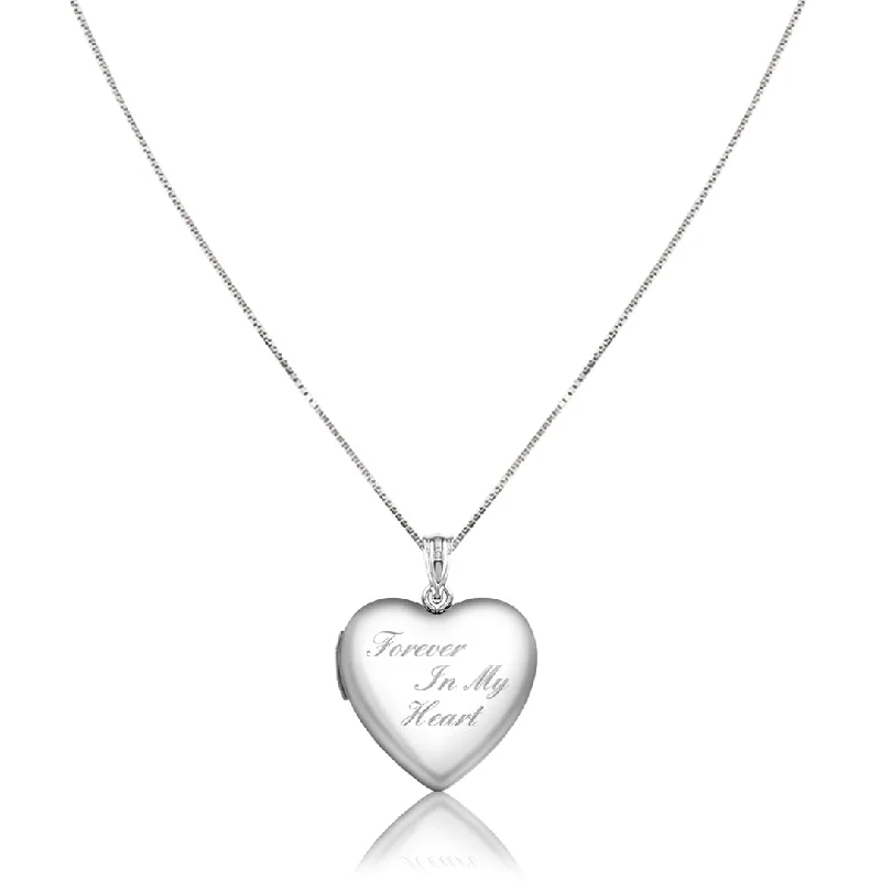 Leaf charm necklaces-Sterling silver "forever in my heart" heart locket necklace