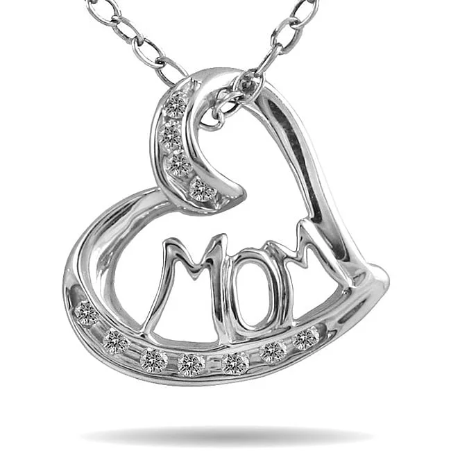 Surf wave necklaces-Marquee 10k White Gold 1/8ct TDW White Diamond 'MOM' Necklace (I-J, I1-I2)