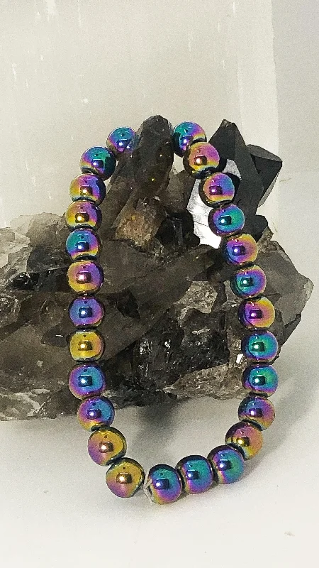 Glittering crystal bangles-Rainbow Hematite Stretchy Bracelet