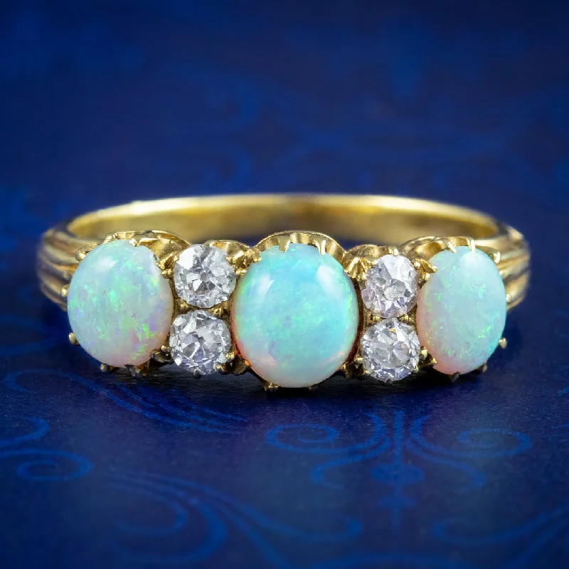 Silk thread rings-Antique Victorian Opal Diamond Ring 1ct Of Opal