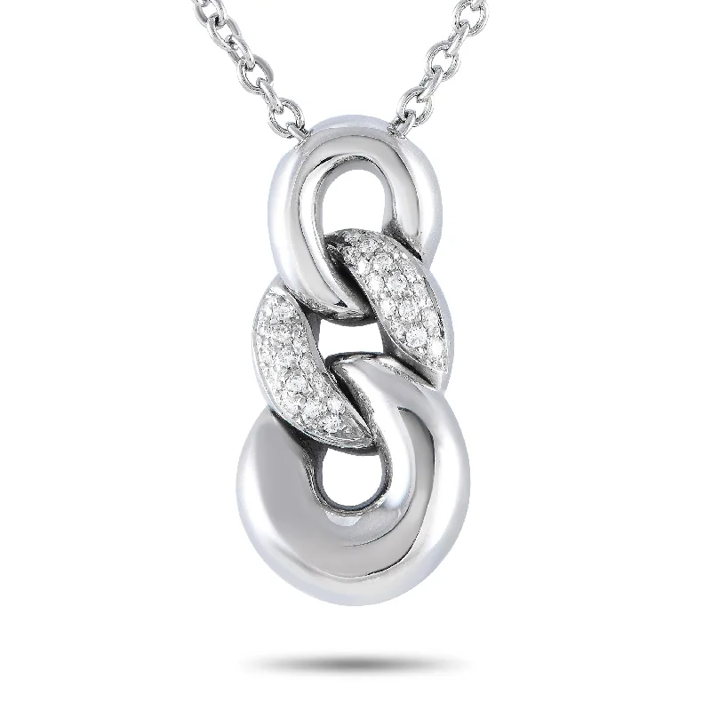 Bright stone necklaces-Bucherer White Gold 0.35ct Diamond Curb Link Pendant Necklace BU09-071224 Length 16 Inch