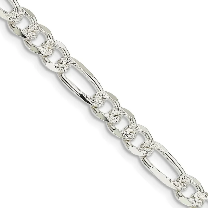 Nine-strand necklaces-Curata 925 Sterling Silver 5.5mm Pave Flat Figaro Chain Necklace For Men