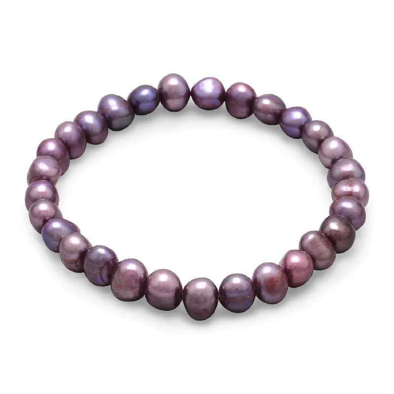 Polished word bangles-Plum Cultured Freshwater Pearl Stretch Bracelet