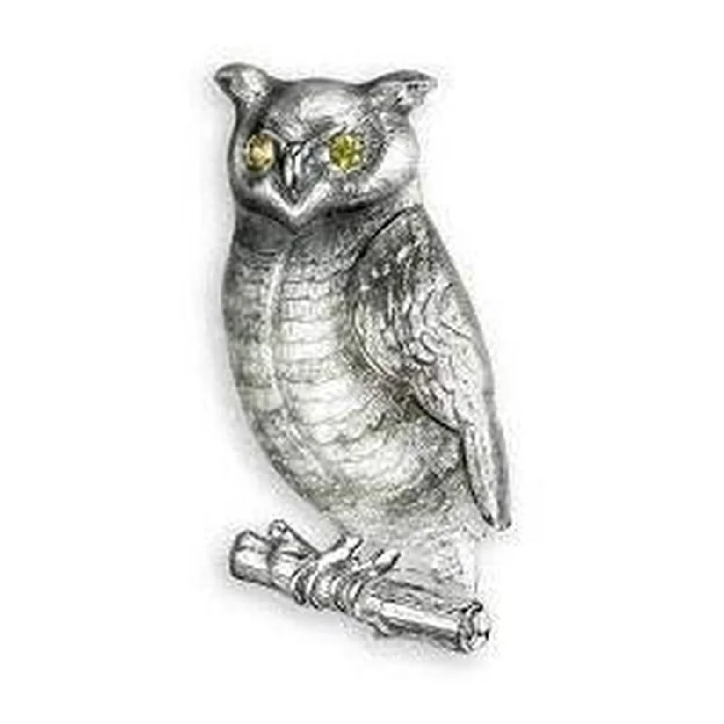 Glittering crystal engagement rings-Silver Yellow Sapphire Set Owl Brooch