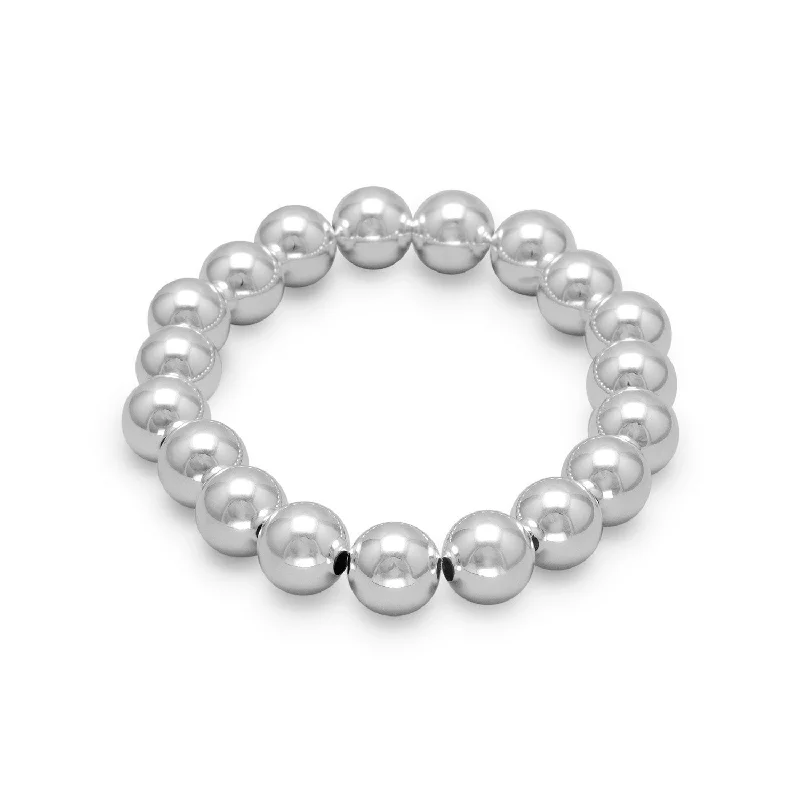 Dual gem bangles-7" 10mm Sterling Silver Bead Stretch Bracelet