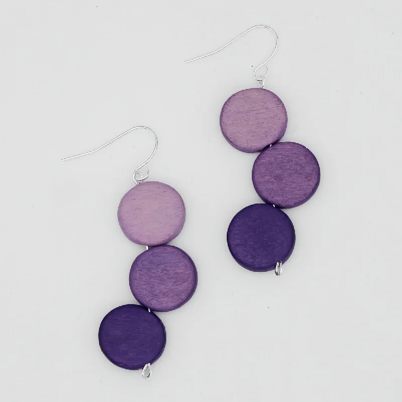 Woven cord earrings-Purple Triple Stacked Earring