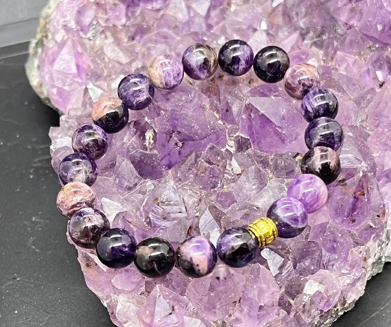 Vivid druzy bangles-Amethyst Stretchy Bracelet