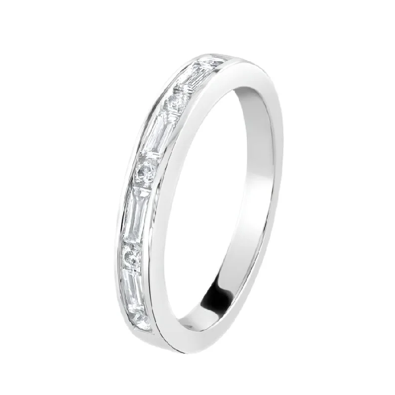 Radiant star engagement rings-0.39ct Round Brilliant Cut & Baguette Cut Diamond 18ct White Gold Half Eternity Ring