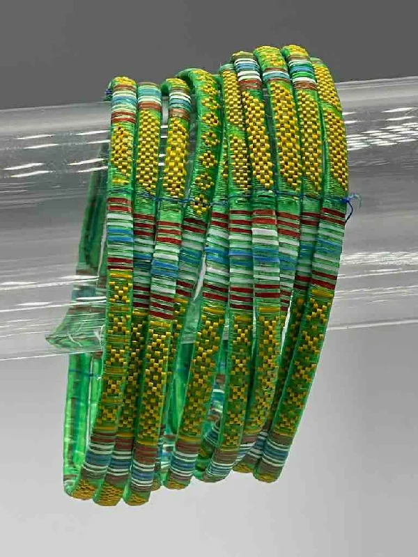 Topaz gem bangles-Wide Finest Design Recycled Plastic Bracelet - Green & Yellow