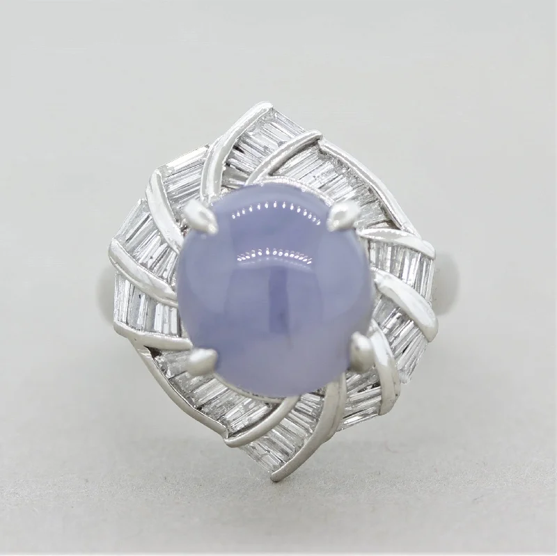 High gloss rings-Violet-Blue Jadeite Jade Diamond Platinum Swirl Ring