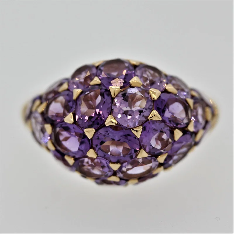 Sapphire gem rings-Amethyst Dome Gold Ring