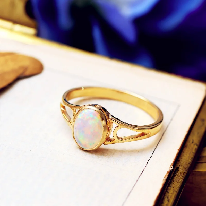 Curved shank rings-Edwardian Style Fiery Crystal Opal Ring