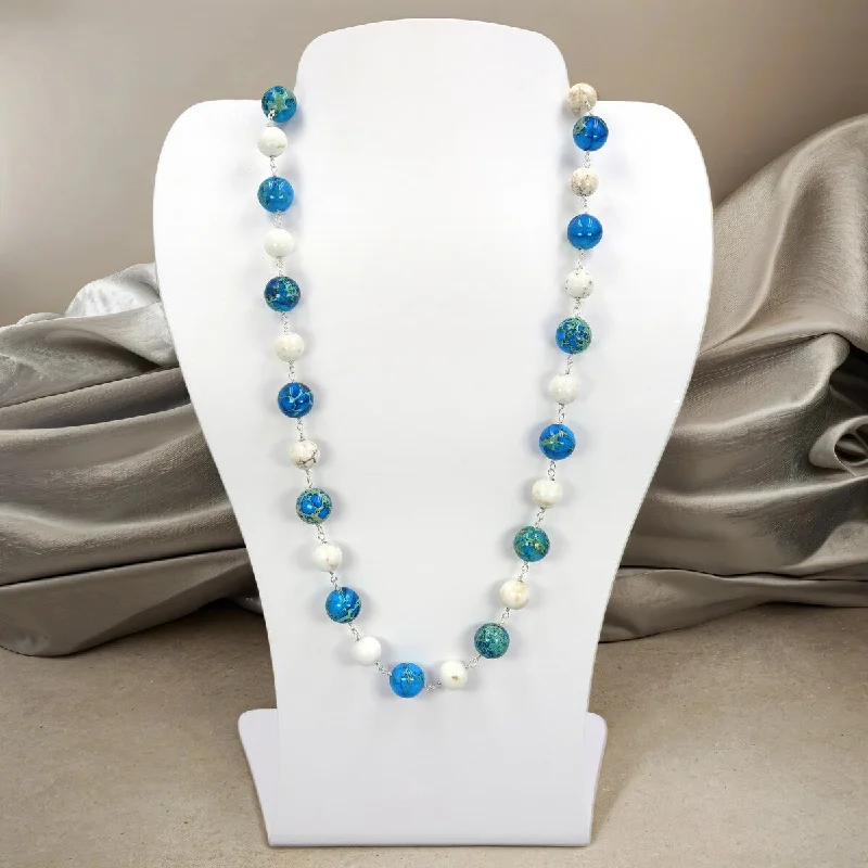 Lapis gem necklaces-Imperial Jasper and White Turquoise Necklace