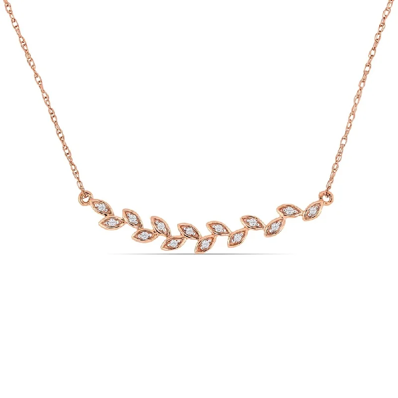 Spring clasp necklaces-Miadora 10k Rose Gold Diamond Stationed Bar Leaf Necklace