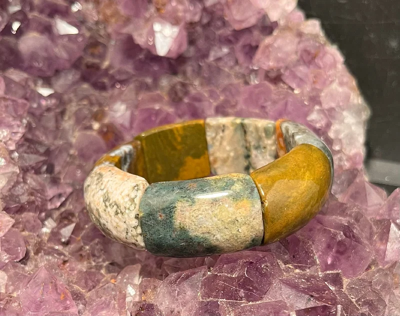 Tide shape bangles-Ocean Jasper aka Fish Eye Jasper Double Strand Stretchy Bracelet