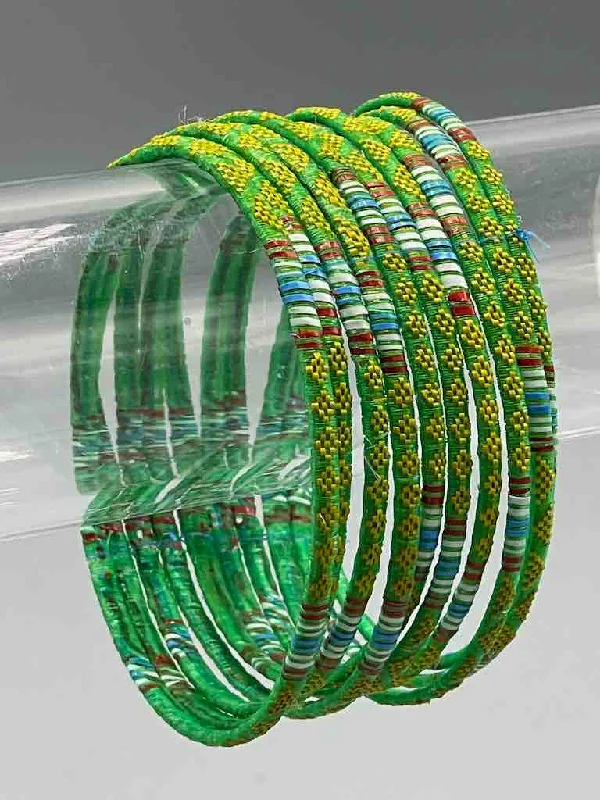 Polished silver bangles-Wide Finest Design Recycled Plastic Bracelet - Green & Yellow