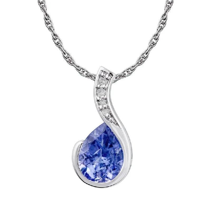 Cosmic charm necklaces-Viducci 10k White Gold Genuine Pear-Shape Tanzanite and Diamond Drop Pendant Necklace