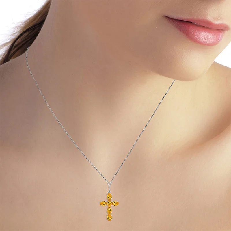 Lapis stone necklaces-1.5 Carat 14K Solid Gold Cross Gemstone Necklace Natural Citrine