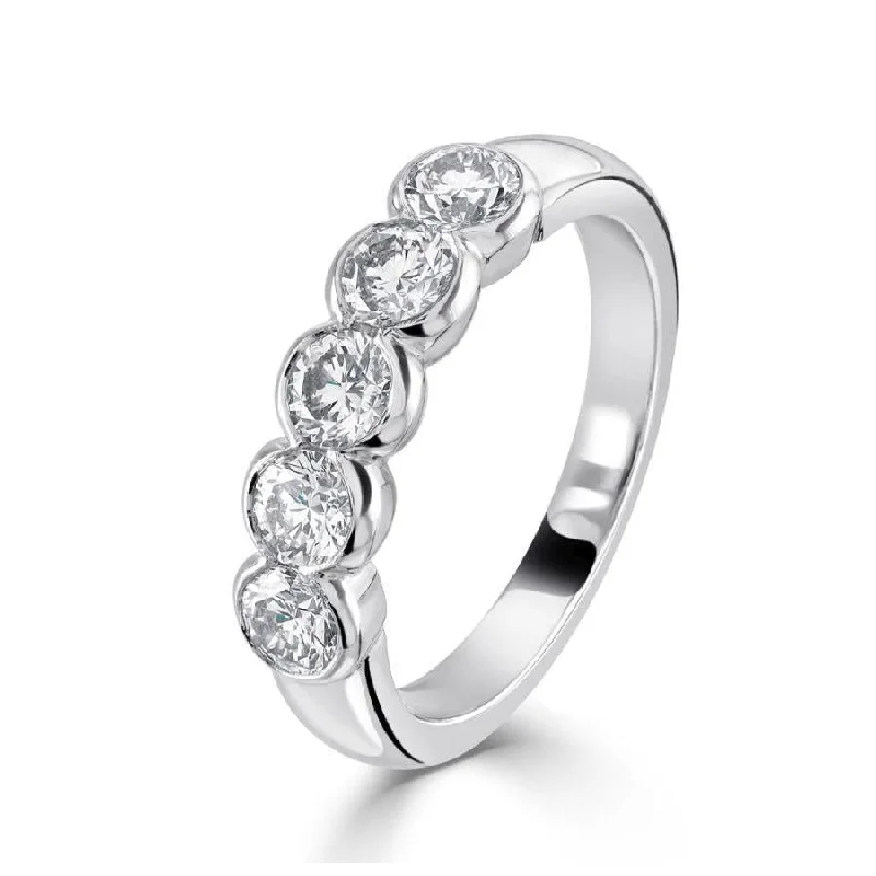 Oval cut gem engagement rings-1.03ct Rubover Set Round Brilliant Cut Diamond 5-Stone Platinum Eternity Ring