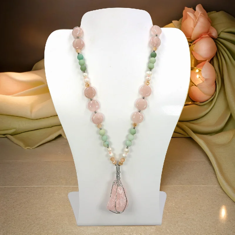 Floating stone necklaces-Rose Quartz Pendant Necklace