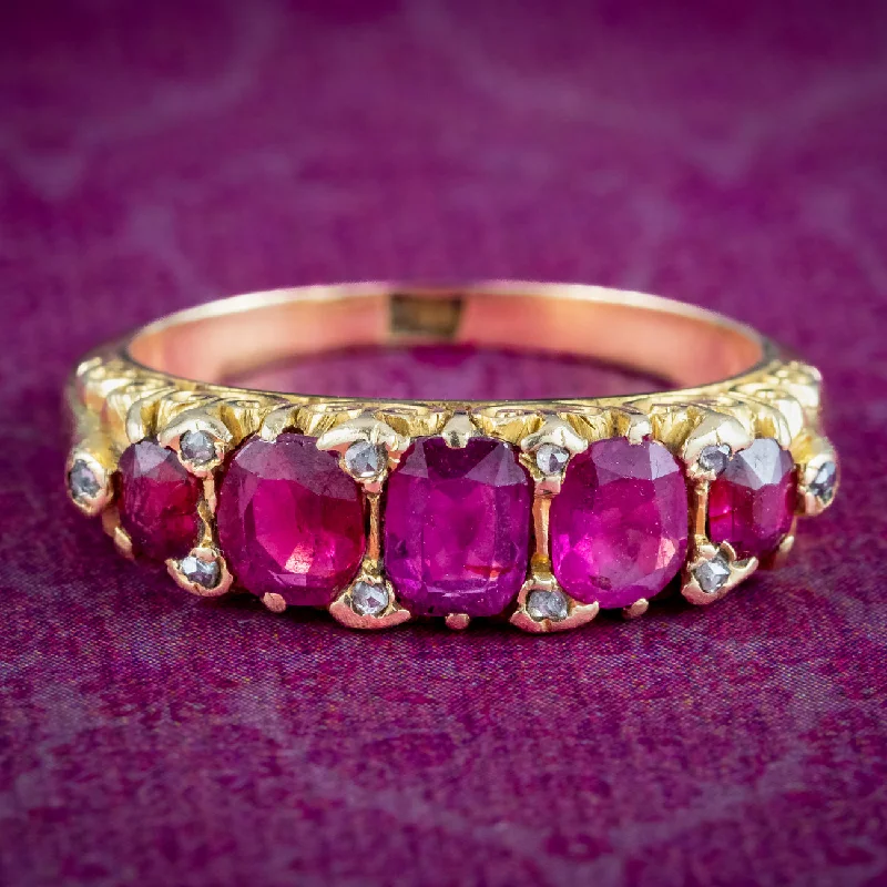 Light accent rings-Antique Victorian Ruby Diamond Five Stone Ring 1.25ct Of Ruby With Cert